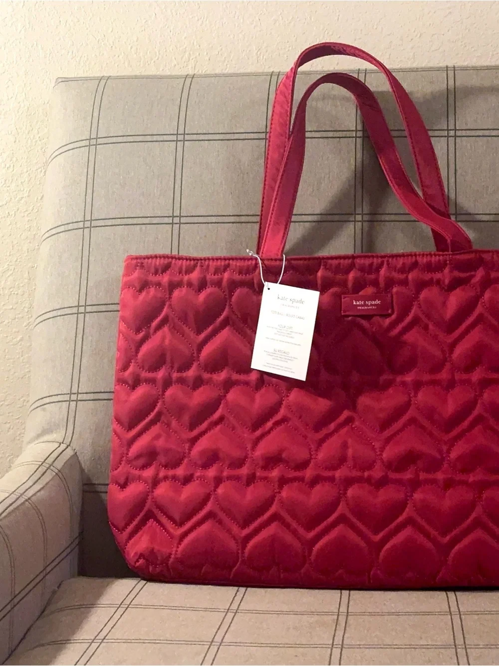 kate spade fragrances Quilted Heart-Pattern Tote in Deep Pink